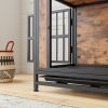 Dog Crate Furniture, Wooden Dog Crate Table, 27.48" Dog Kennel with 2 Sliding Doors and Thick Iron Door Frame