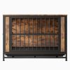 Dog Crate Furniture, Wooden Dog Crate Table, 38.9" Dog Kennel with 2 Sliding Doors and Thick Iron Door Frame