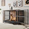 Dog Crate Furniture, Wooden Dog Crate Table, 38.9" Dog Kennel with 2 Sliding Doors and Thick Iron Door Frame