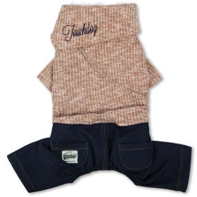 Touchdog Vogue Neck-Wrap Sweater and Denim Pant Outfit (Color: Peach, size: X-Small)