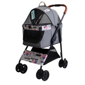 Portable Pet Stroller Cat Trolley, Dog Travel Cart Pram Shockproof Pet Detachable Strolling Cart, Puppy Pushchair Four-Wheeled (Color: Gray)